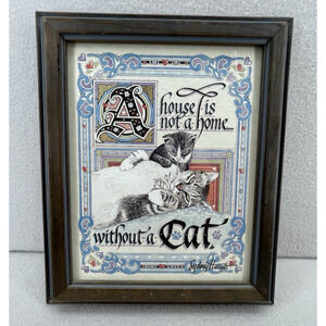 VTG Sydney Hauser Proverbial Cat Framed A House Is Not a Home Wall Art Framed